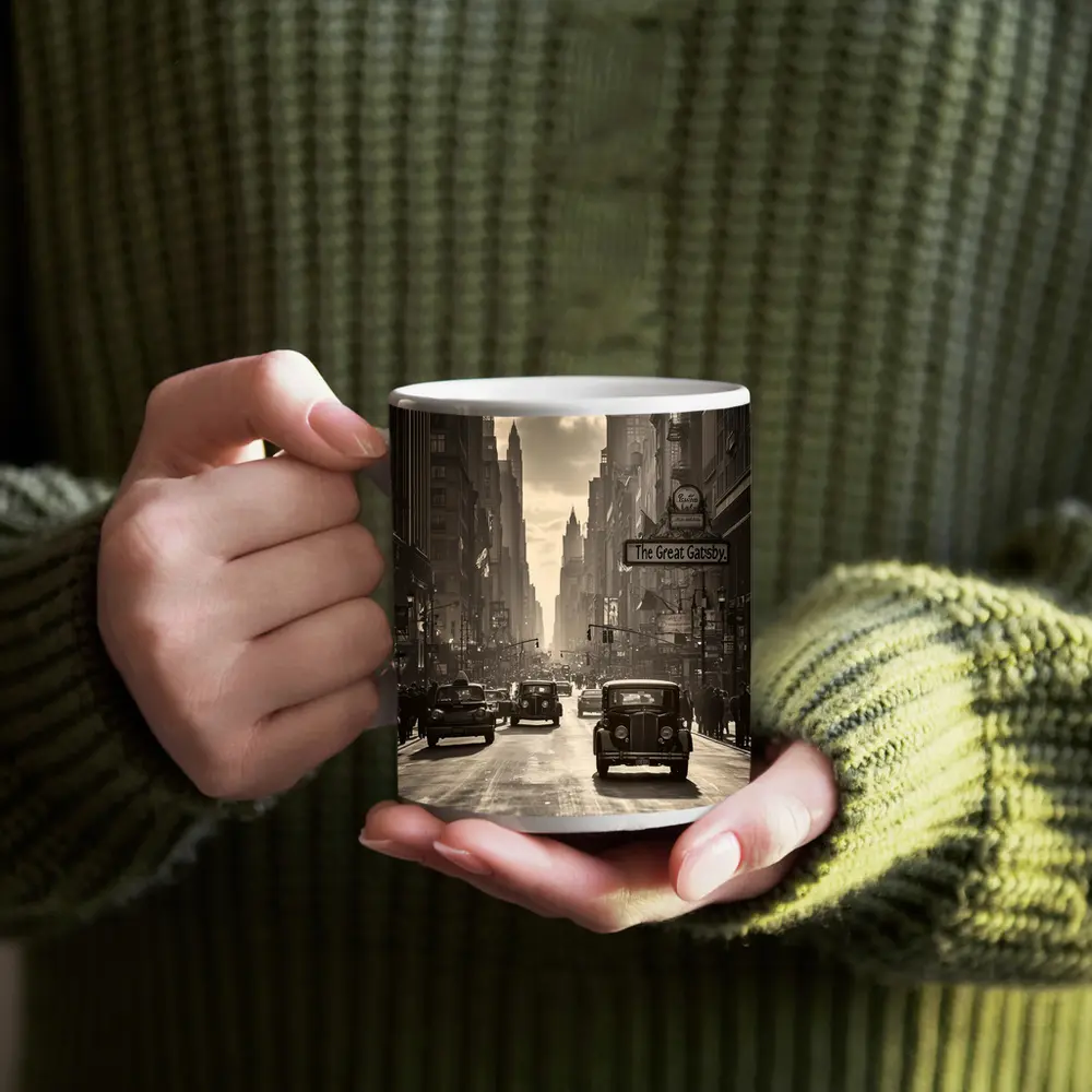 Great Gatsby Vintage City Street Sepia Scene – Mugs