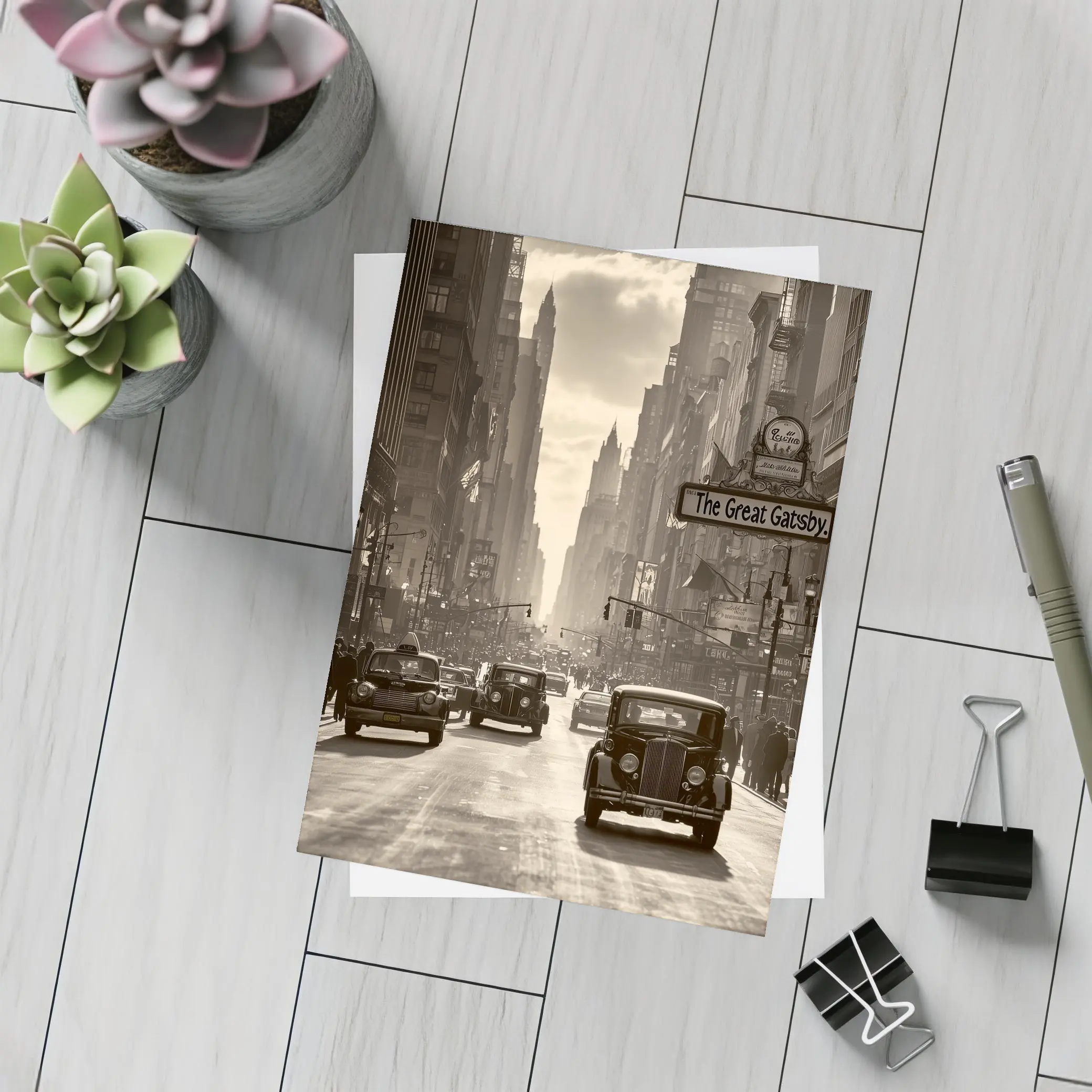 Great Gatsby Vintage City Street Sepia Scene – Postcards