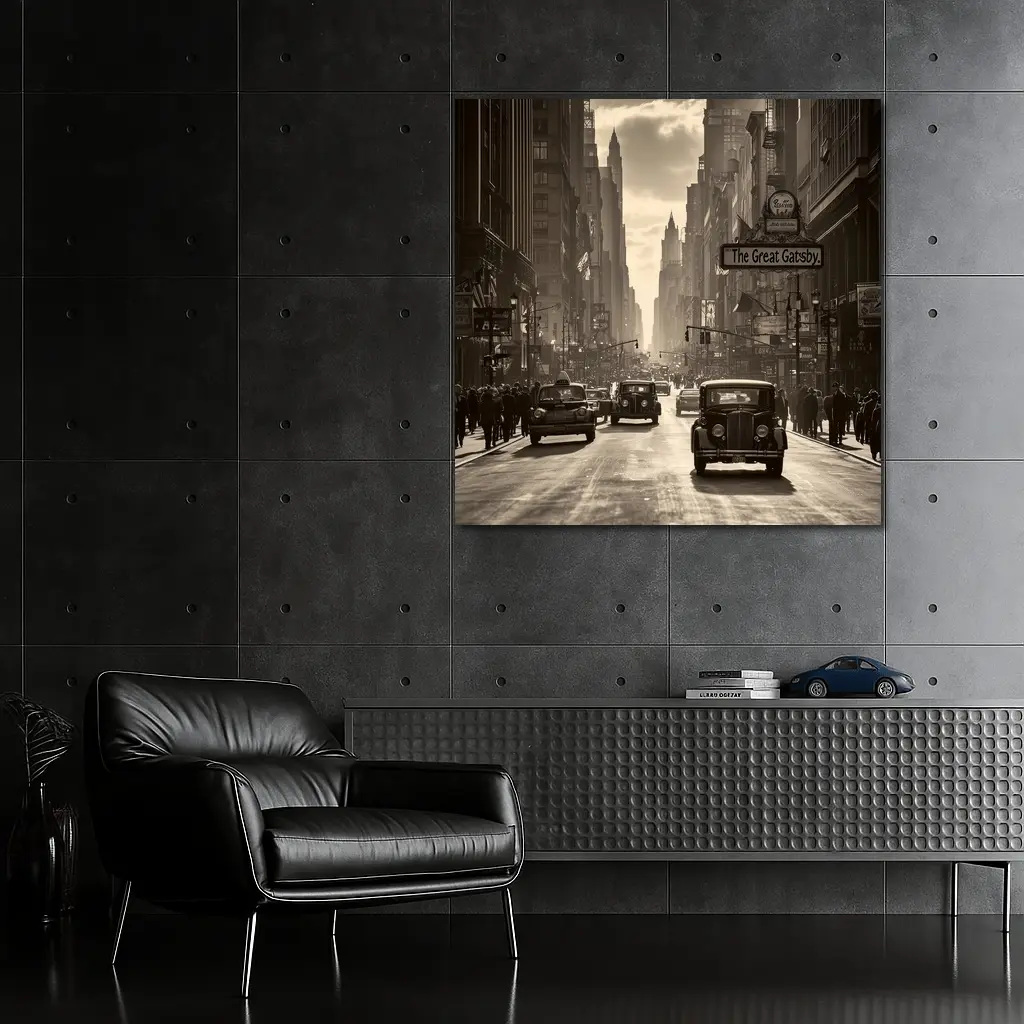 Great Gatsby Vintage City Street Sepia Scene – Wall Art