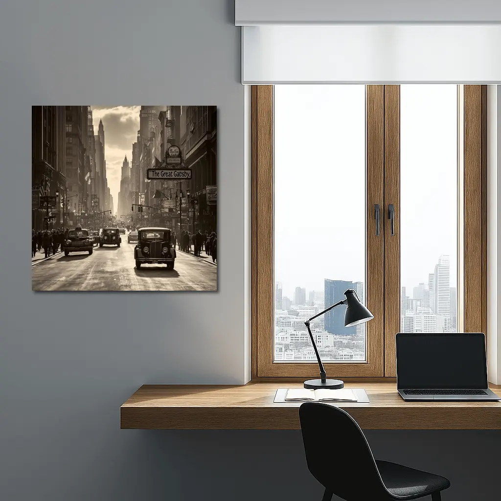 Great Gatsby Vintage City Street Sepia Scene – Wall Art