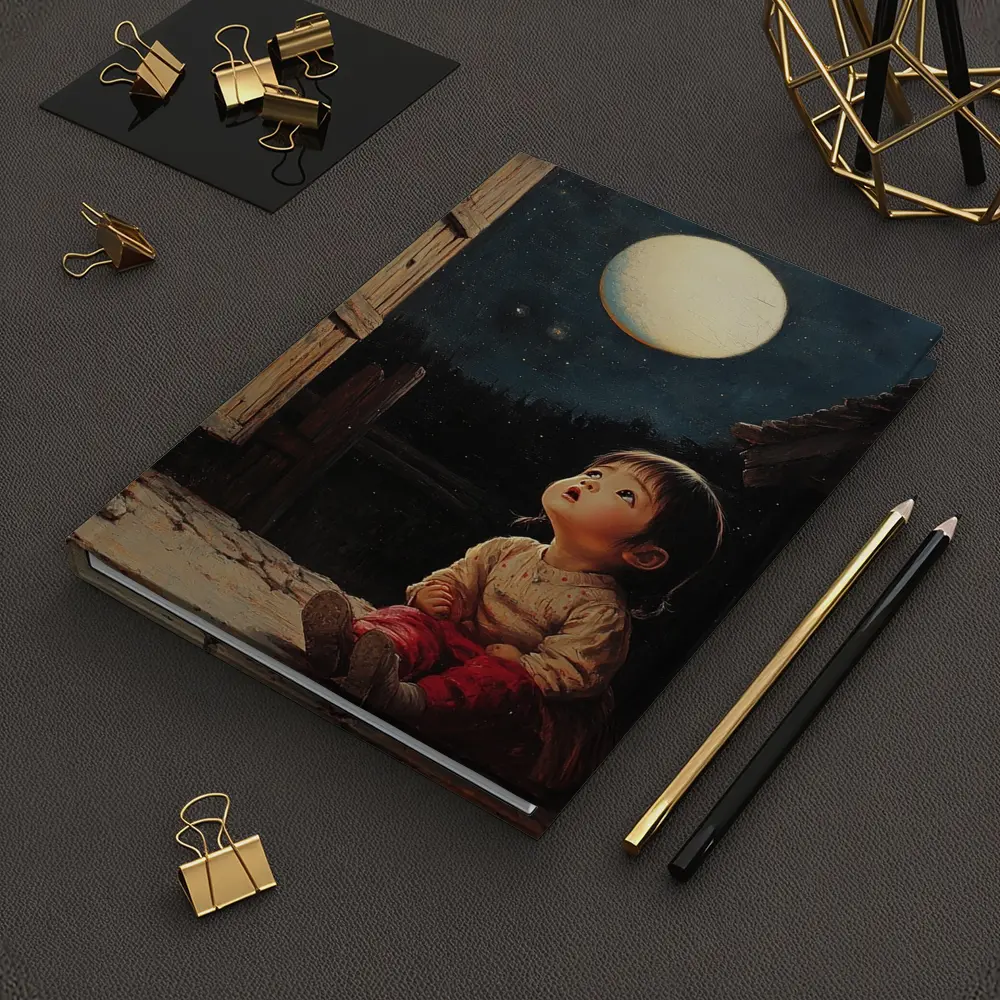 Child Gazing at Full Moon Night Sky – Notebooks