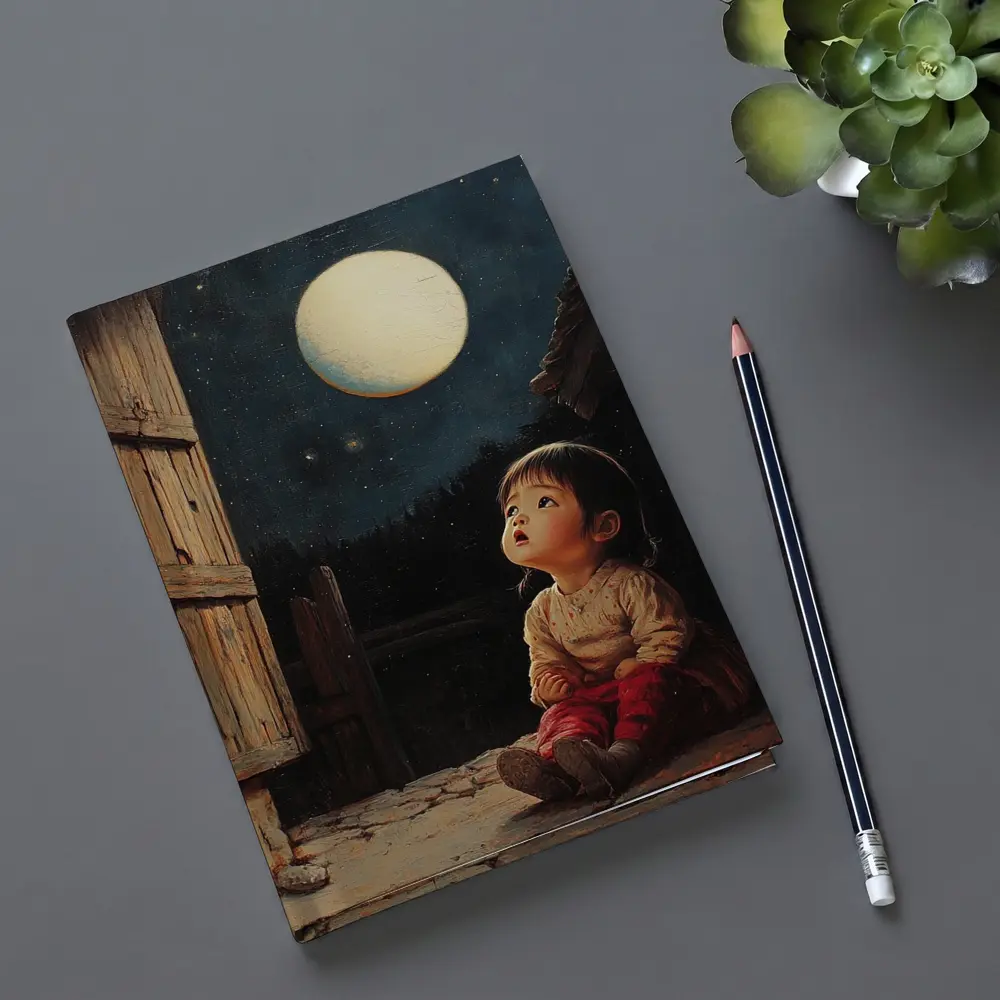 Child Gazing at Full Moon Night Sky – Notebooks