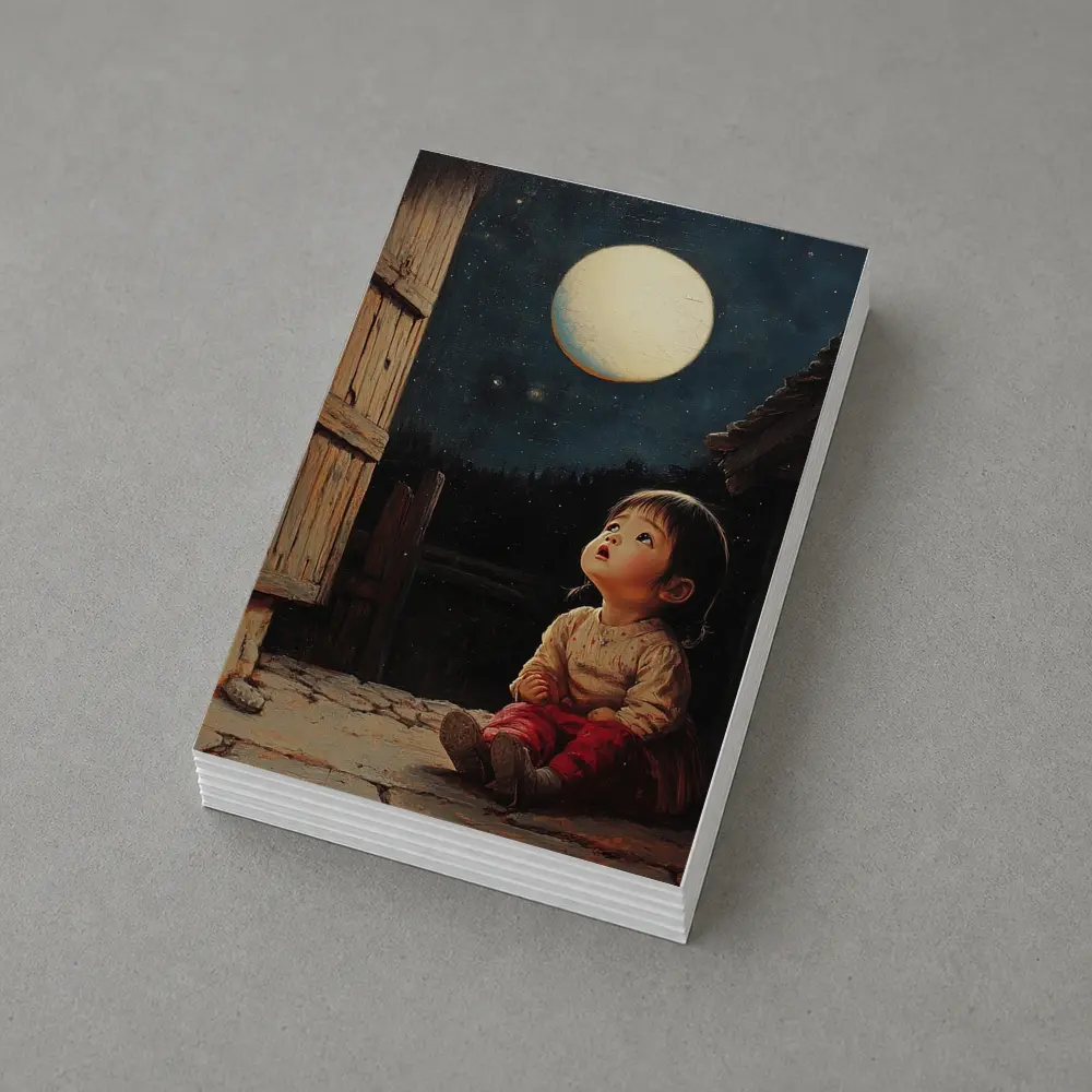Child Gazing at Full Moon Night Sky – Postcards