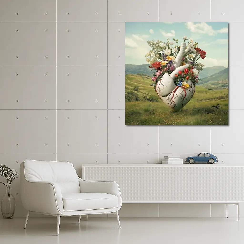 Anatomical Heart Blooming Flowers Green Valley – Wall Art