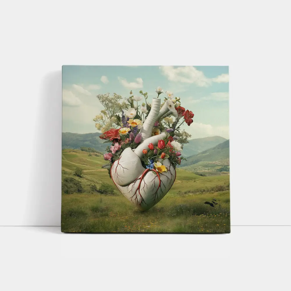 Anatomical Heart Blooming Flowers Green Valley – Wall Art