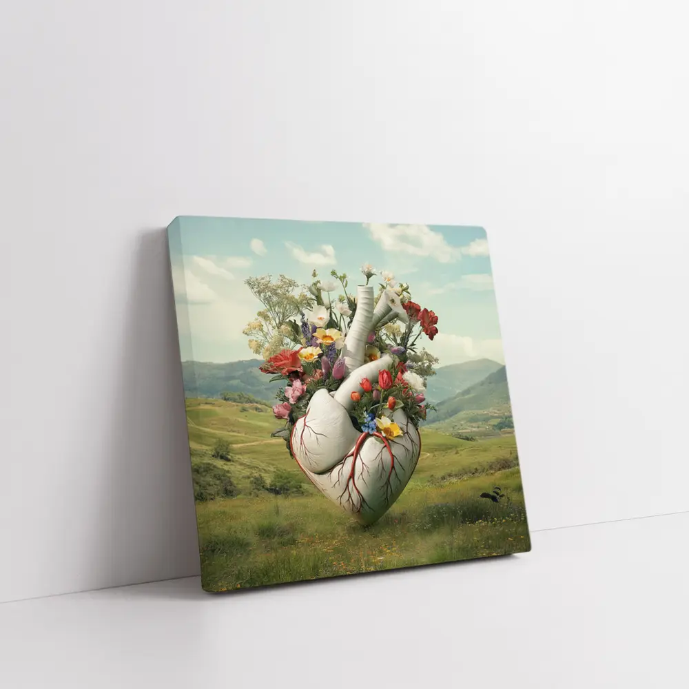 Anatomical Heart Blooming Flowers Green Valley – Wall Art