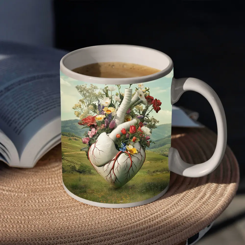 Anatomical Heart Blooming Flowers Green Valley – Mugs