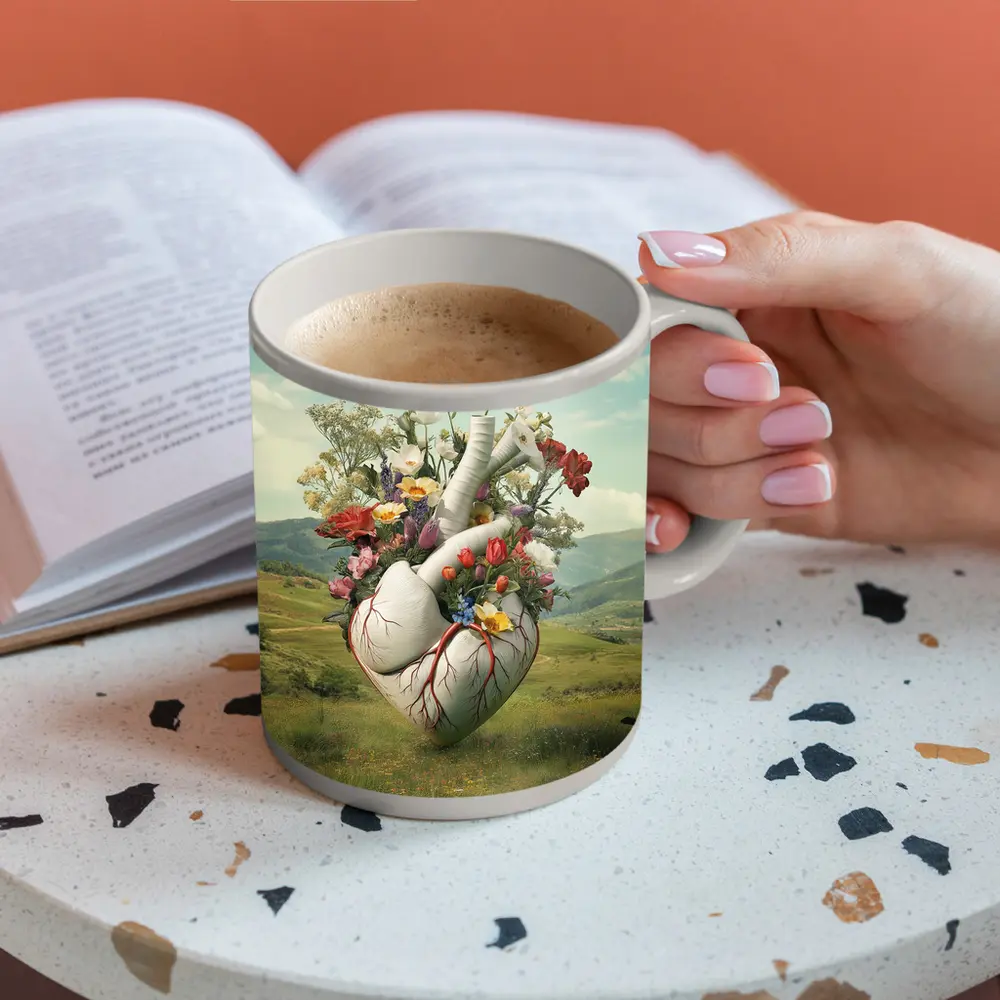 Anatomical Heart Blooming Flowers Green Valley – Mugs