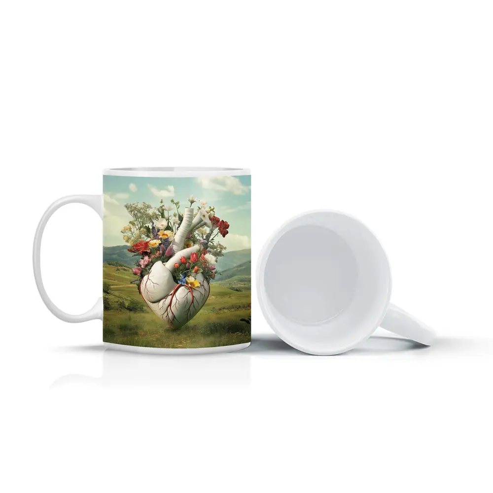 Anatomical Heart Blooming Flowers Green Valley – Mugs