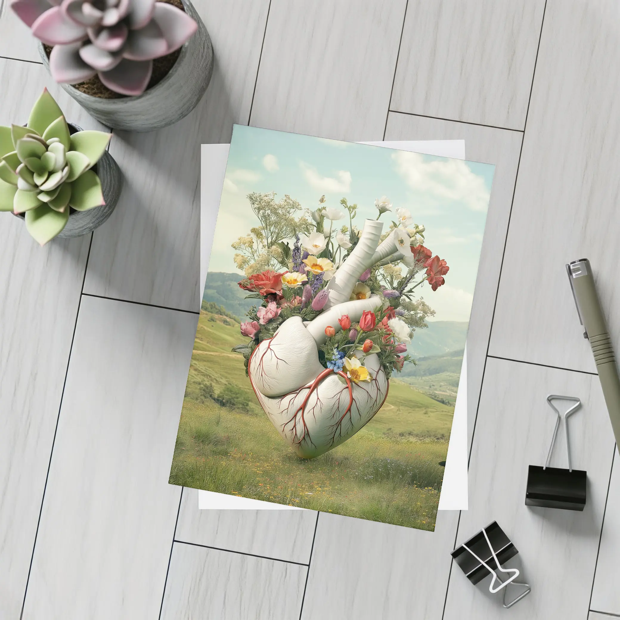 Anatomical Heart Blooming Flowers Green Valley – Postcards
