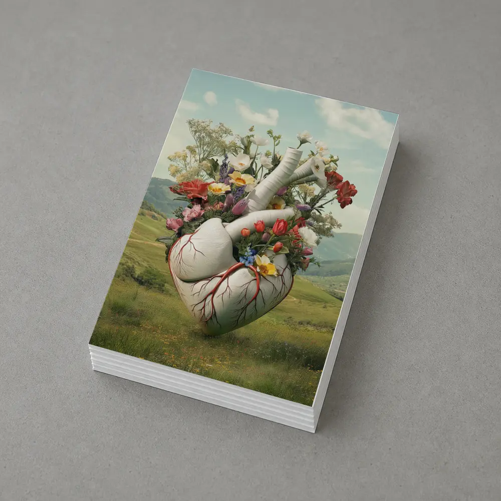 Anatomical Heart Blooming Flowers Green Valley – Postcards