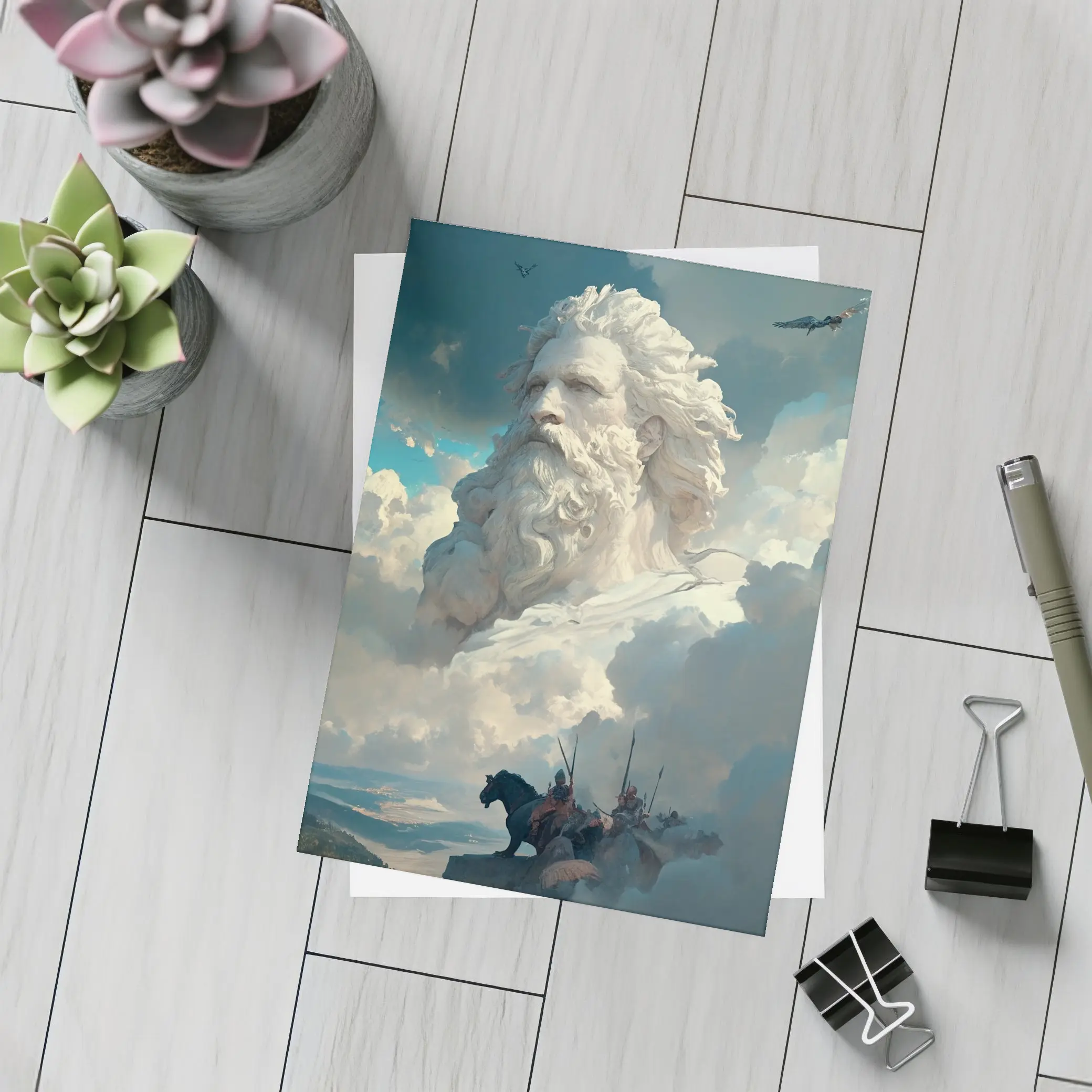 Zeus God Giant Face Clouds Warriors Fantasy – Postcards