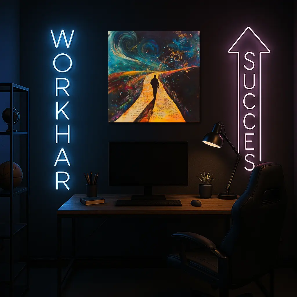 Silhouette Man Walking Cosmic Painted Path – Wall Art