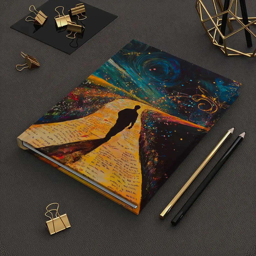 Silhouette Man Walking Cosmic Painted Path – Notebooks