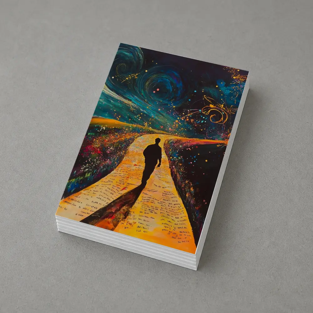 Silhouette Man Walking Cosmic Painted Path – Postcards