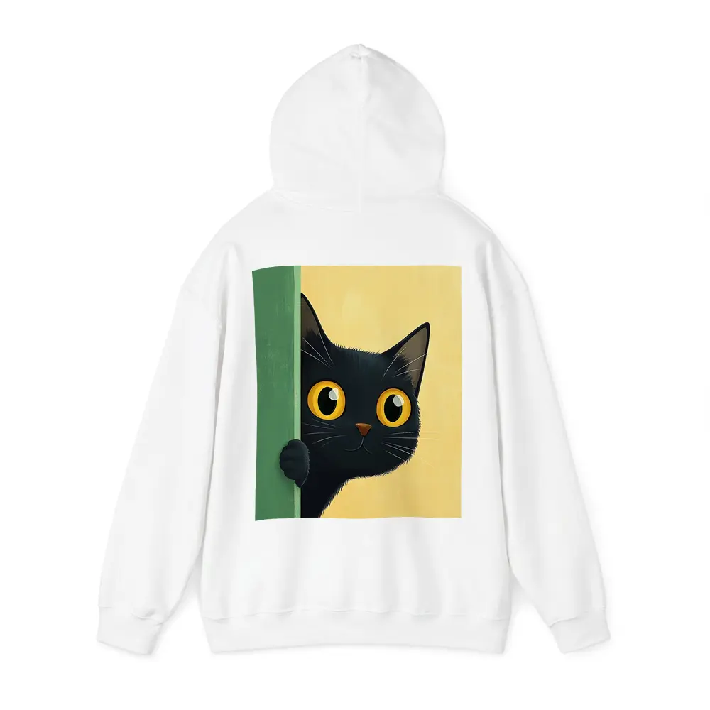 Curious Black Cat Peeking Around Green Wall – Hoodies