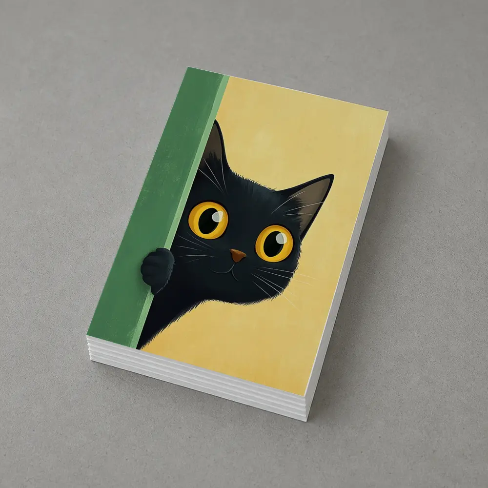 Curious Black Cat Peeking Around Green Wall – Postcards