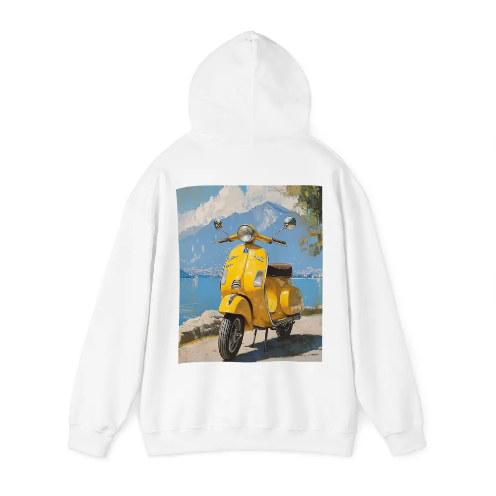 Yellow Vespa Scooter Italian Lake Painting – Hoodies