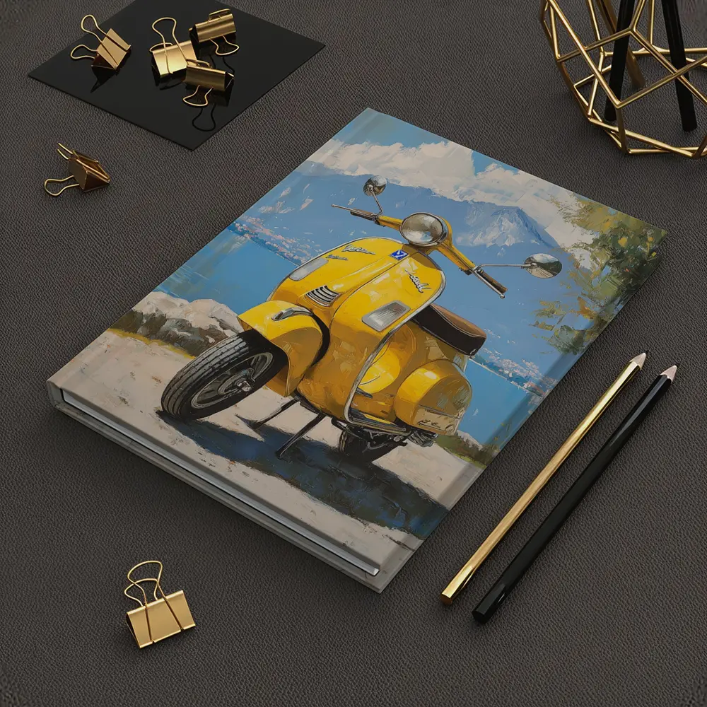 Yellow Vespa Scooter Italian Lake Painting – Notebooks