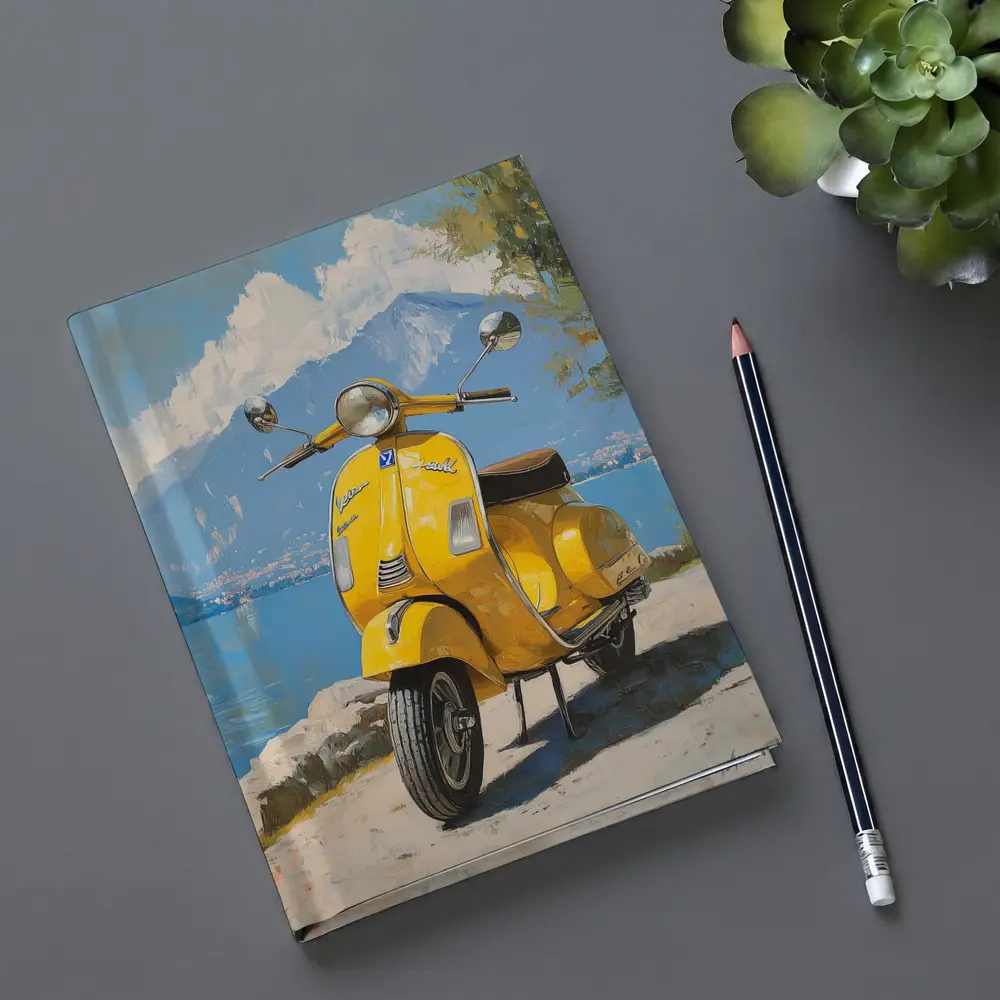 Yellow Vespa Scooter Italian Lake Painting – Notebooks