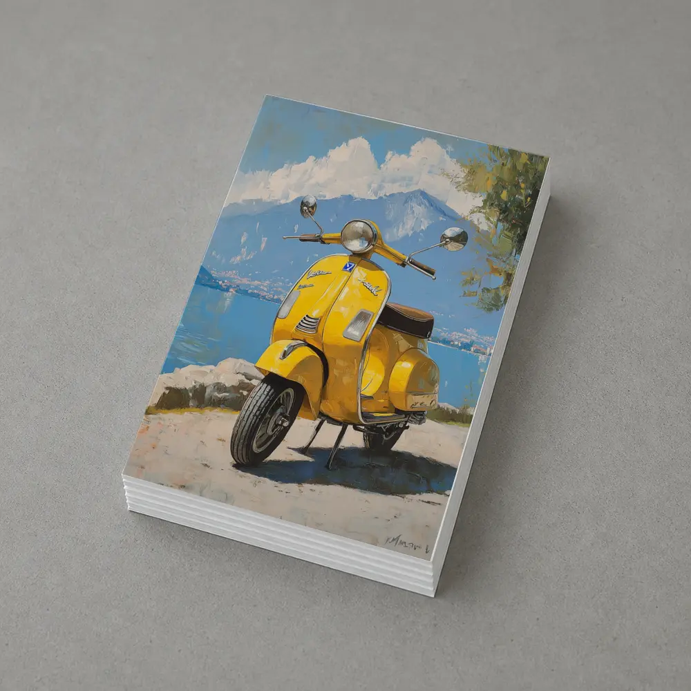 Yellow Vespa Scooter Italian Lake Painting – Postcards