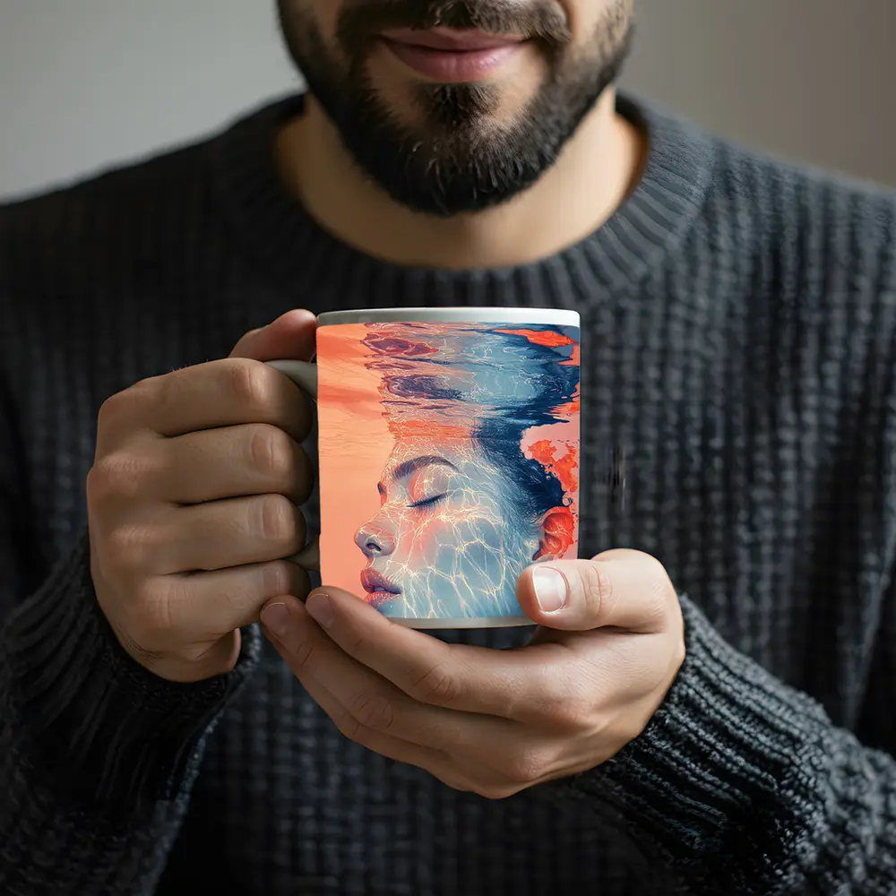 Woman Face Underwater Coral Abstract Art – Mugs