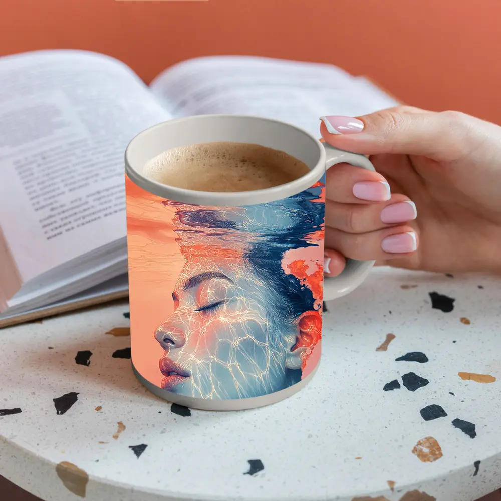 Woman Face Underwater Coral Abstract Art – Mugs