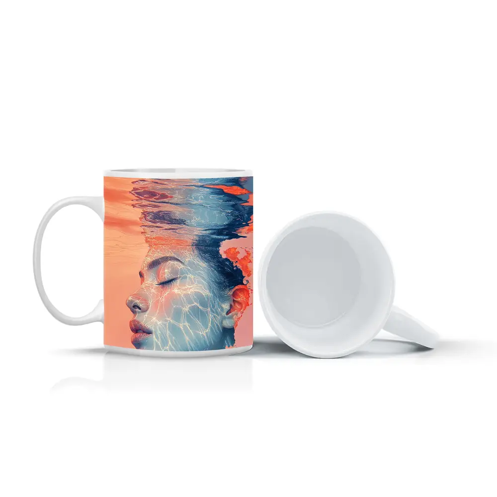 Woman Face Underwater Coral Abstract Art – Mugs