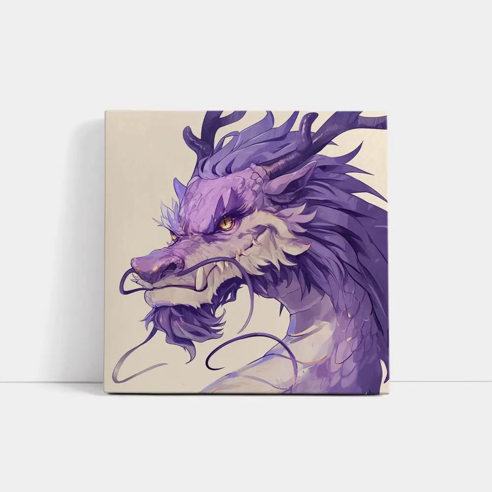 Purple Dragon Head Anime Art Beige Background – Wall Art