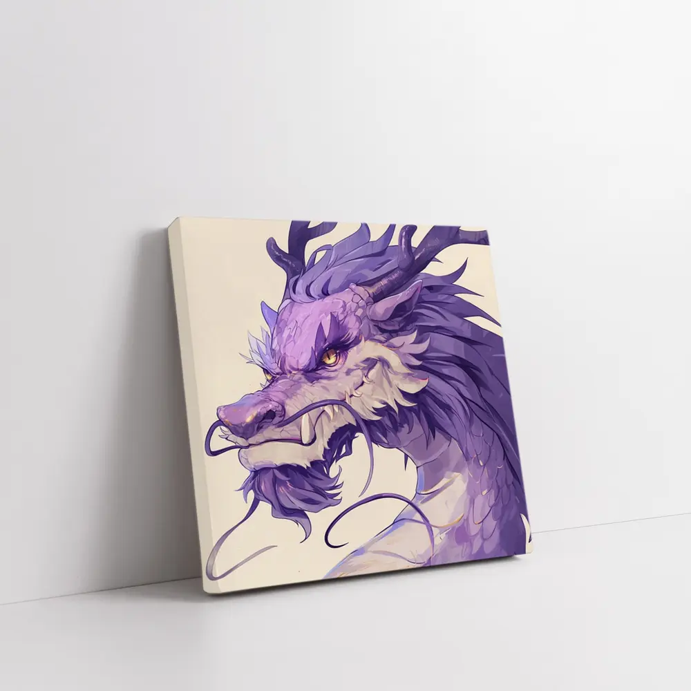 Purple Dragon Head Anime Art Beige Background – Wall Art