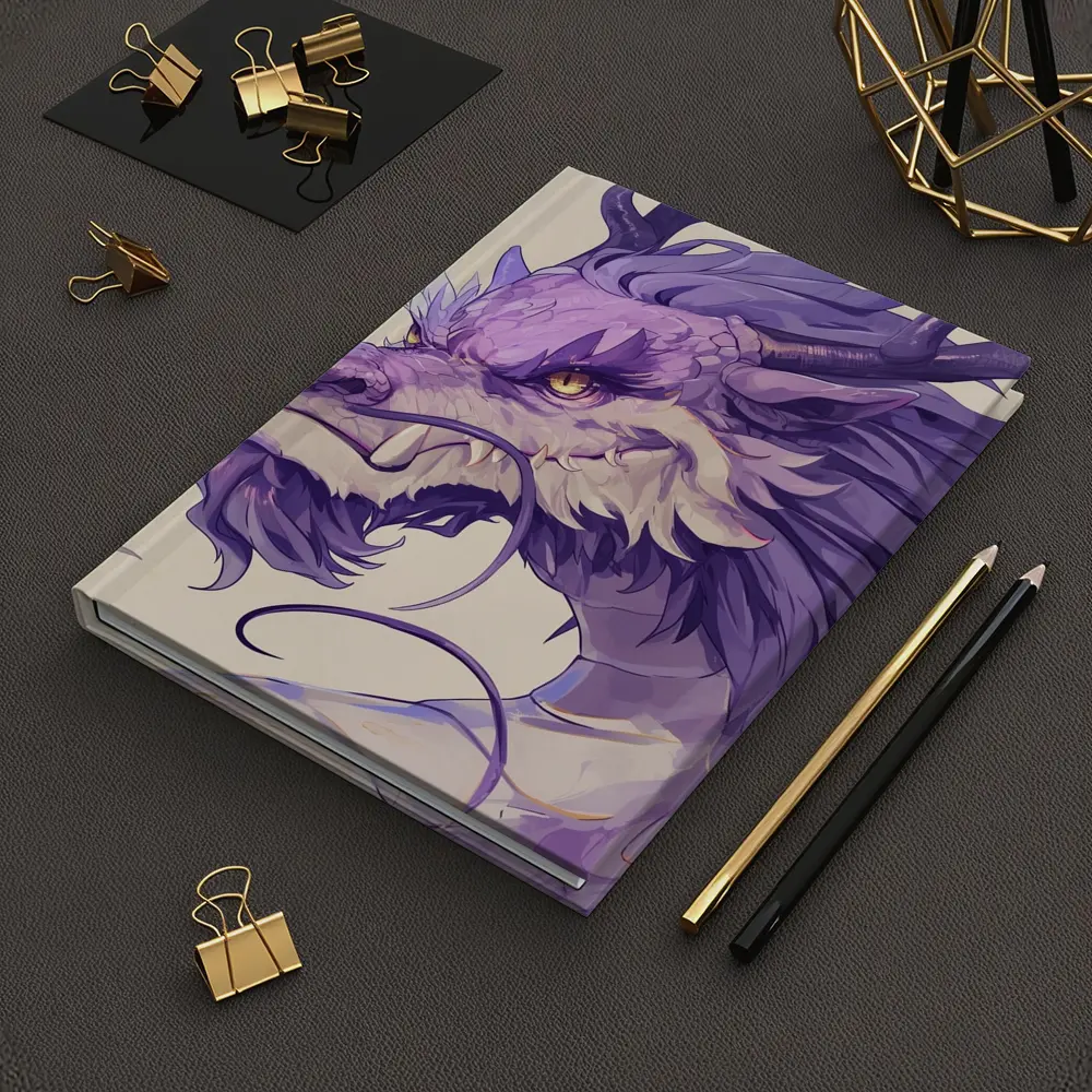 Purple Dragon Head Anime Art Beige Background – Notebooks