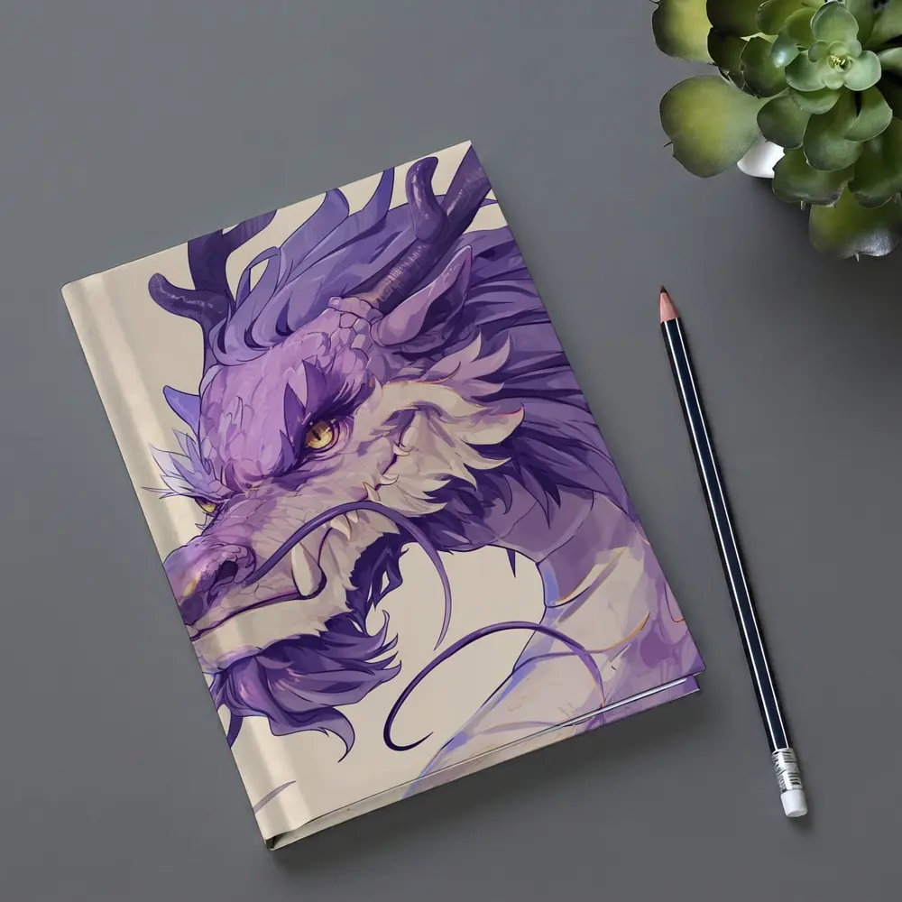 Purple Dragon Head Anime Art Beige Background – Notebooks