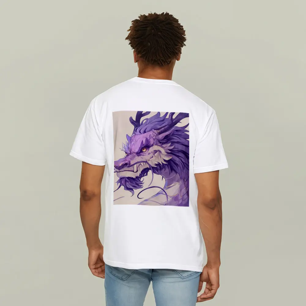 Purple Dragon Head Anime Art Beige Background – T-Shirts