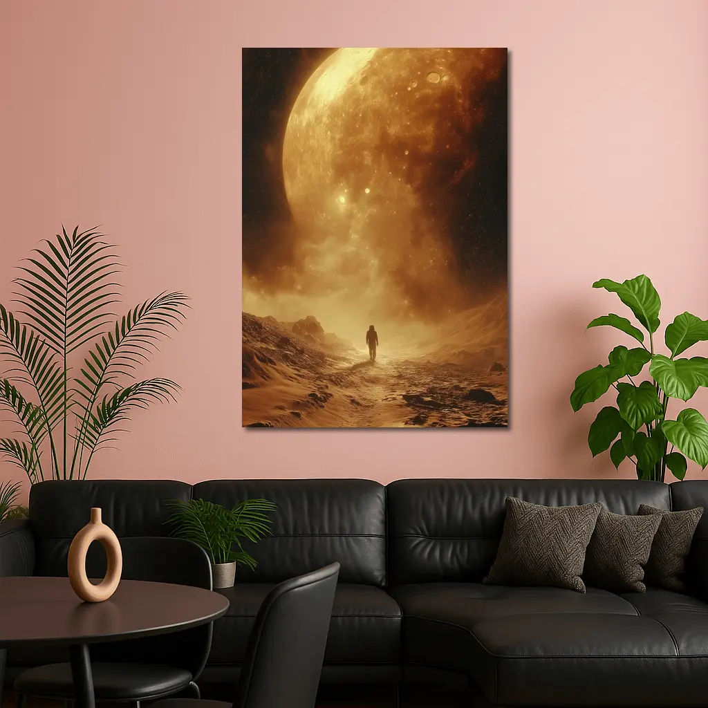 Lone Astronaut Walking Toward Giant Planet – Wall Art
