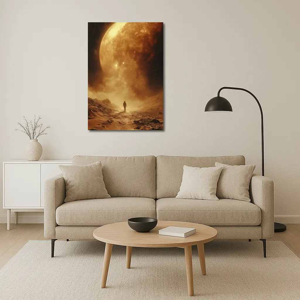 Lone Astronaut Walking Toward Giant Planet – Wall Art
