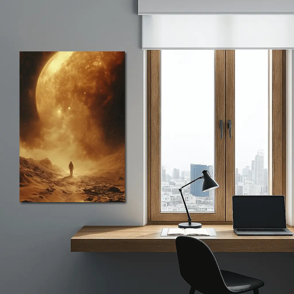Lone Astronaut Walking Toward Giant Planet – Wall Art