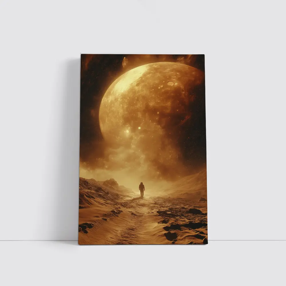 Lone Astronaut Walking Toward Giant Planet – Wall Art