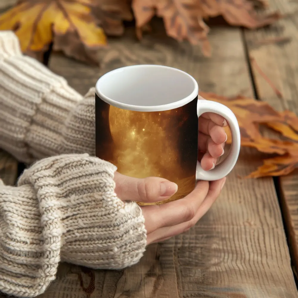 Lone Astronaut Walking Toward Giant Planet – Mugs
