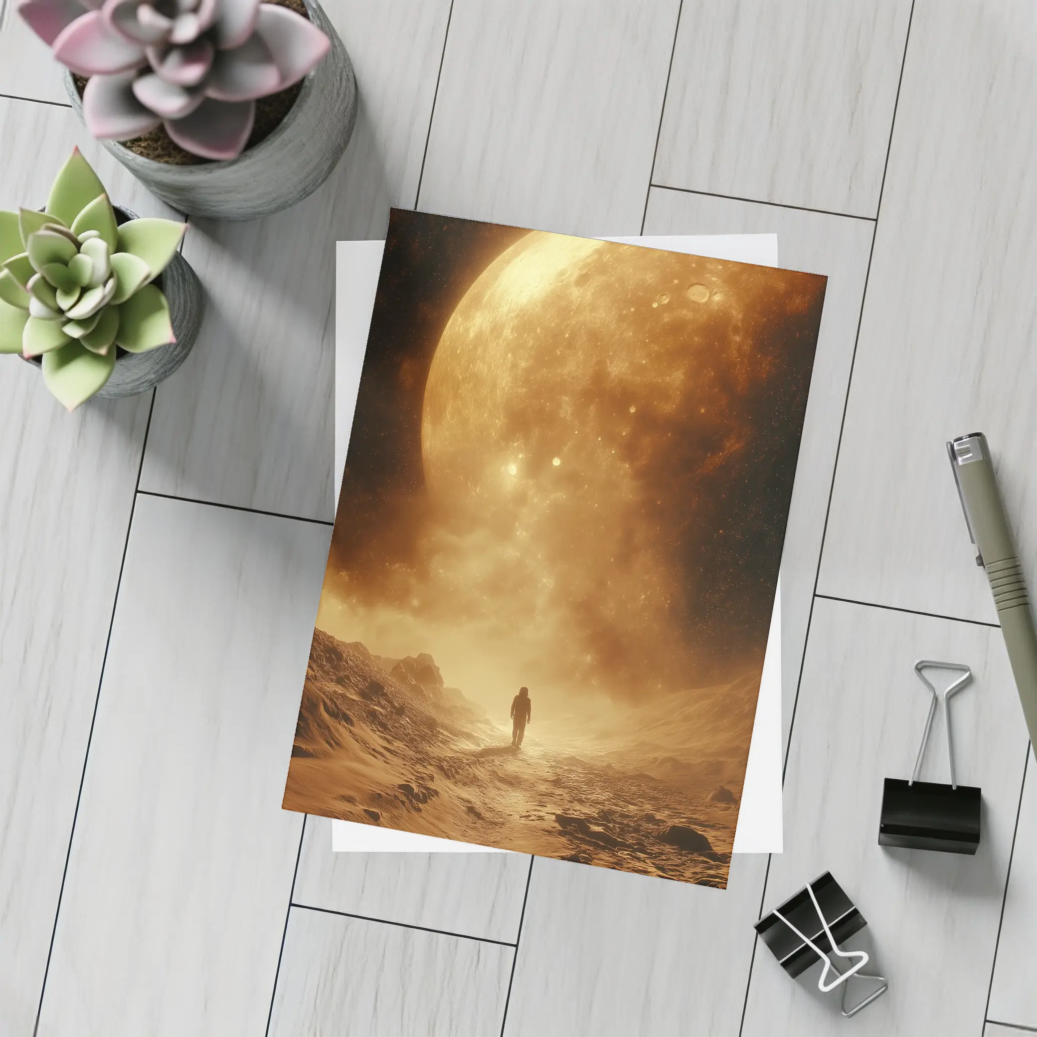 Lone Astronaut Walking Toward Giant Planet – Postcards