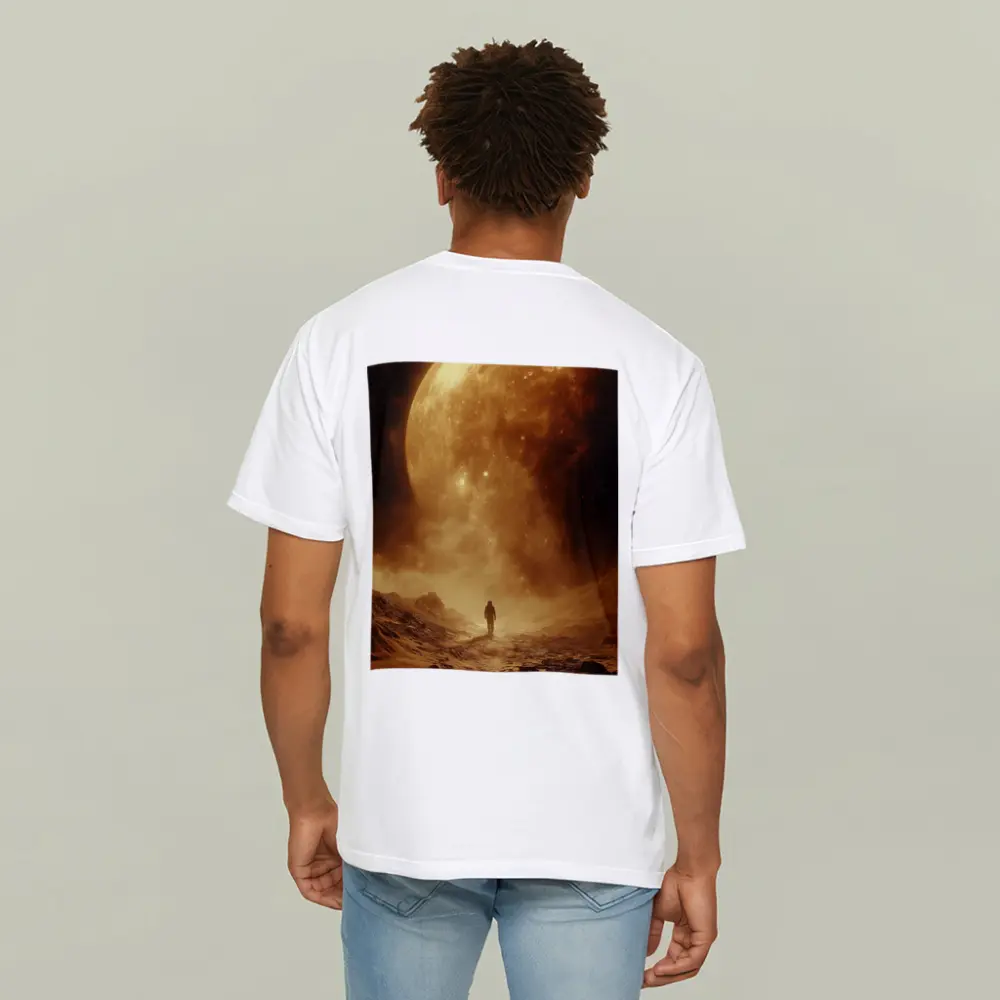 Lone Astronaut Walking Toward Giant Planet – T-Shirts