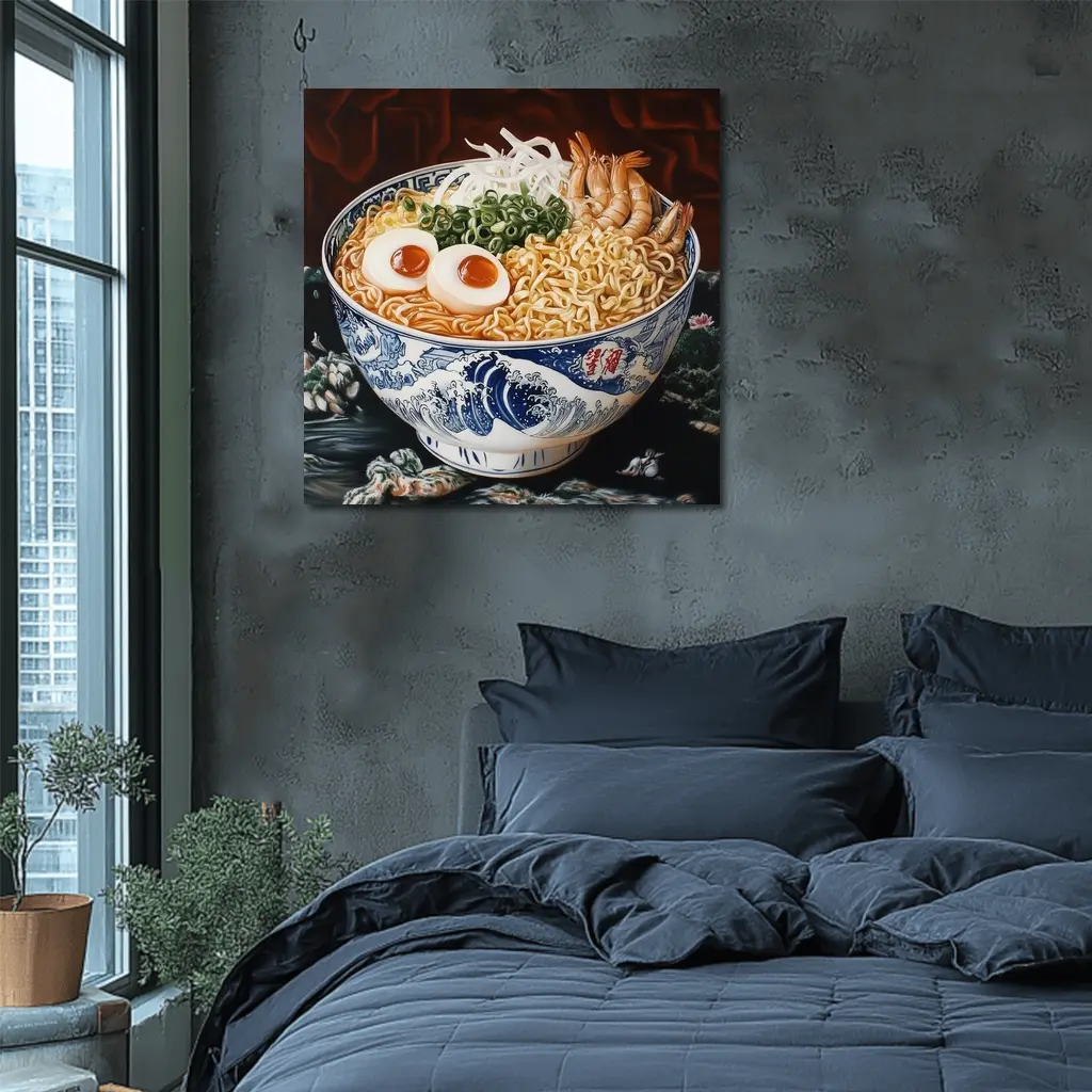 Shrimp Ramen Bowl Japanese Wave Painting – Wall Art