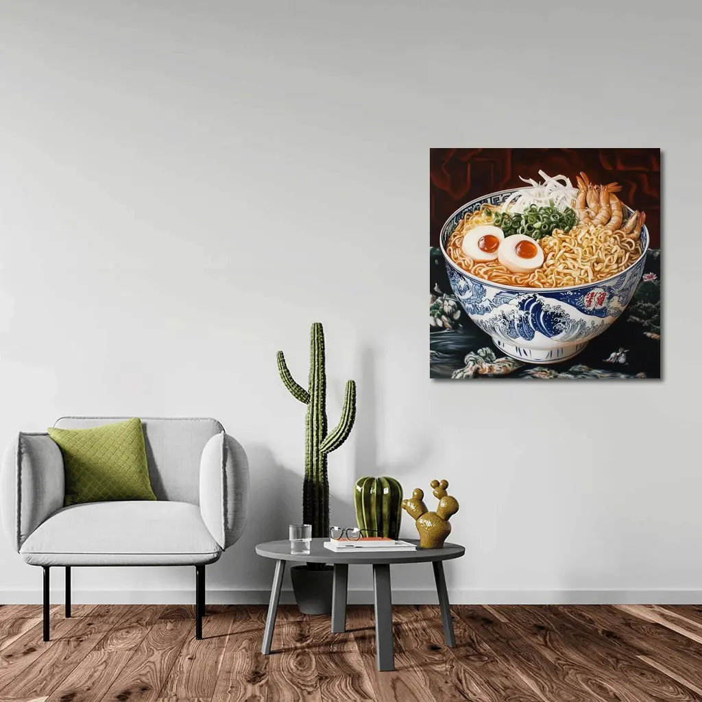 Shrimp Ramen Bowl Japanese Wave Painting – Wall Art