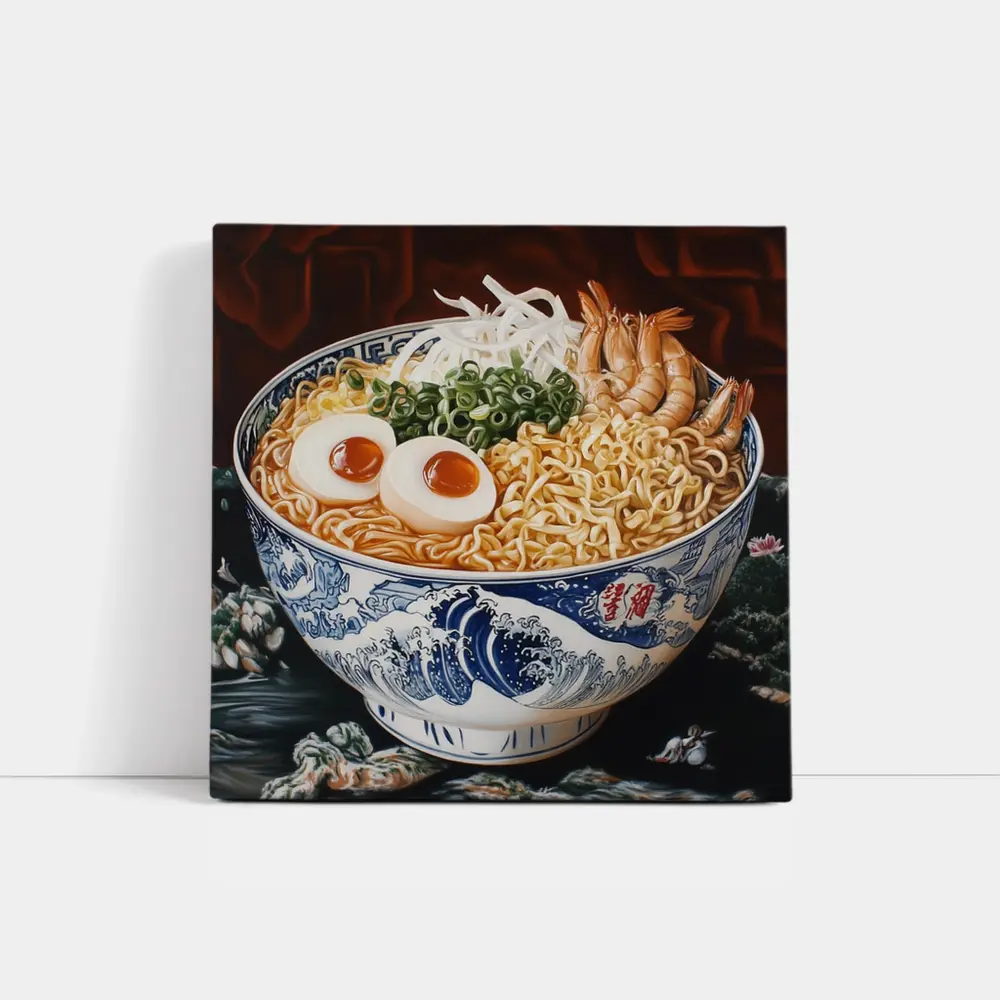 Shrimp Ramen Bowl Japanese Wave Painting – Wall Art
