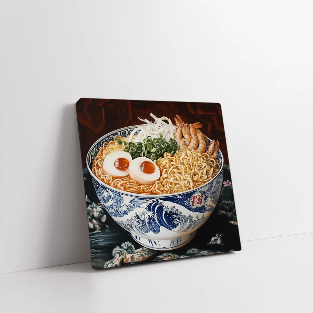 Shrimp Ramen Bowl Japanese Wave Painting – Wall Art