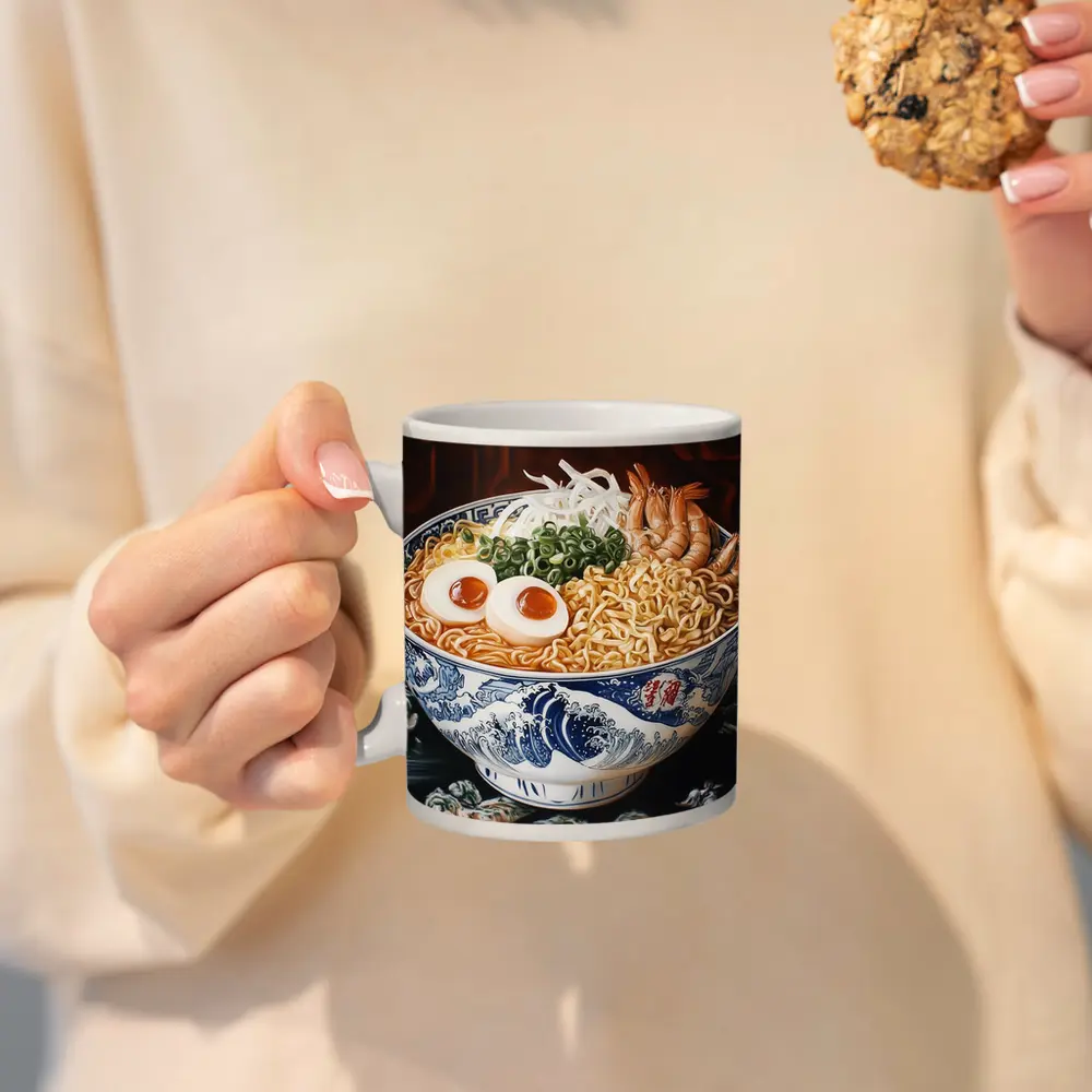 Shrimp Ramen Bowl Japanese Wave Painting – Mugs