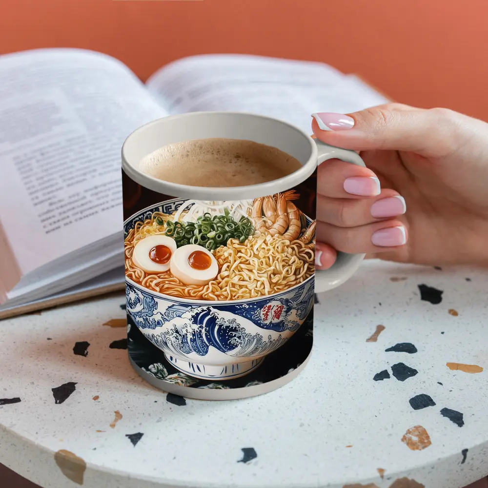 Shrimp Ramen Bowl Japanese Wave Painting – Mugs