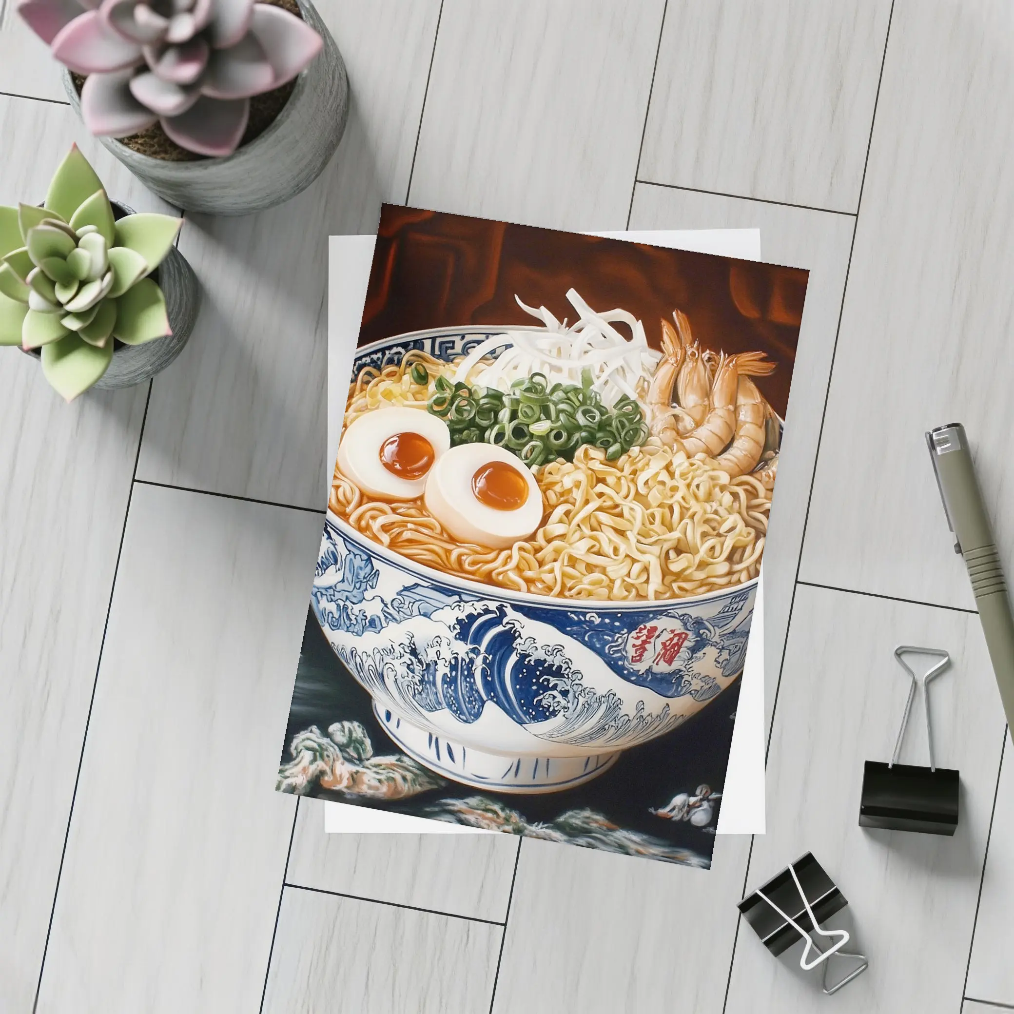 Shrimp Ramen Bowl Japanese Wave Painting – Postcards