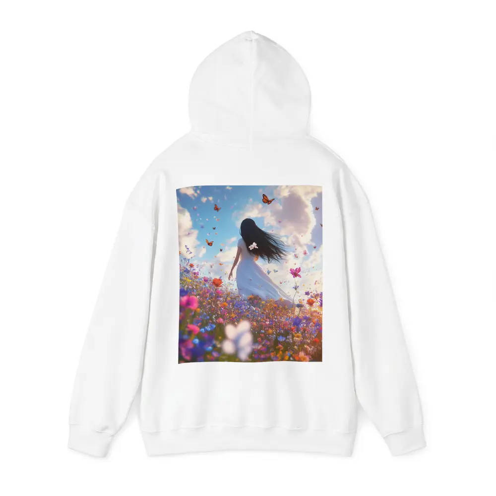 Girl in White Dress Wildflower Field Butterflies – Hoodies