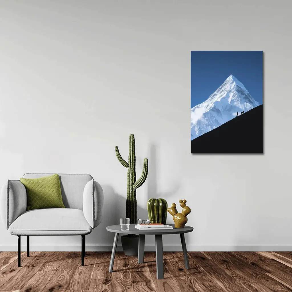 Hiker and Dog Silhouette Snow Mountain – Wall Art
