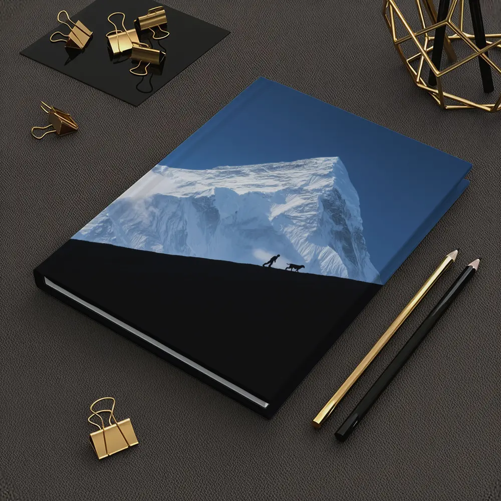 Hiker and Dog Silhouette Snow Mountain – Notebooks
